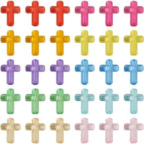 Cheriswelry 225Pcs Chunky Acrylic Cross Beads Colorful Crucifix Loose Spacer Beads 15 Colors 16x12x4.5mm for Easter Necklace Bracelet Jewelry Making Decoration