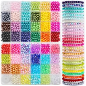 2400pcs Pearl Beads, beads, 47 Colors beads for beacelets, Multicolor Bracelet Making Kit Round beads for Jewelry Making with Elastic String, DIY Crafts Beads Set.