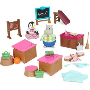 Li’l Woodzeez – Woodland Schoolhouse – Dollhouse Playset – 1 Doll Figure, Miniature Furnitures & Accessories Included - Pretend Play for Kids Age 3+