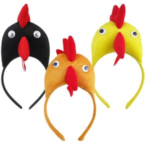 Chicken Headband 3pcs Rooster Hair Hoop Headwear Plush Animal Headbands Ear Horn Hair Hoop Chicken Beak Costume Hair Band Easter Dress-Up Party Supplies