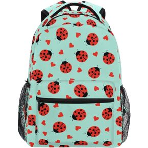 Ladybug Little Hearts Backpack Water-Resistant Lightweight Bookbags Travel Bag with Mesh Side Pockets