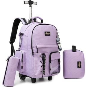 Rolling Backpack for Girls Backpack with Wheels Wheeled Black School Backpack for Girls Boys with Lunch Bag Pencil Case Kids Suitcase for Girls Back to School Supplies