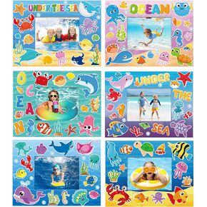 24 Pack Summer Back to School Craft Kit Hawaiian DIY Picture Frame Craft Hello Summer Children Stickers for Kids School Classroom Aloha Beach Pool Theme Summer Party Gifts Game Supplies (Pool)