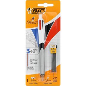 Bic 4 Colours Multifunctional Ballpoint Pen and HB Pencil Combo - Set of 12 - All in One Writing Instrument with Built in Eraser
