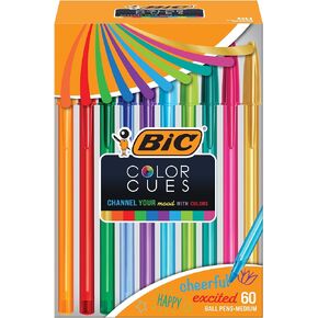 BIC Color Cues Pen Set (WMSUA60-AST), 60-Count Pack, Assorted Colors, Fun Color Pens for School Supplies, Includes Cristal Xtra Smooth Ballpoint Pens