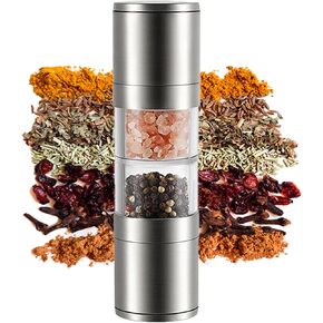 2 in 1 Salt and Pepper Grinder Mill Spice Grinder Manual Stainless Steel and Labour-saving Salt Shakers Refillable Adjustable Coarseness