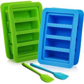 Suwimut 2 Pack Silicone Butter Mold Tray with Lid, Large Butter Maker for Making 4 Butter Sticks, Rectangle Butter Container with Silicone Spatula for Brownies, Homemade Butter, Garlic Butter, Herbed
