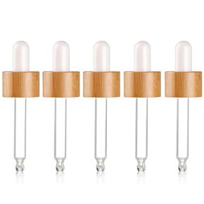 5 Pack Glass Eye Droppers for Essential Oils,Glass Dropper Pipette Top with Natural Bamboo Circle for 10ml/0.33Oz Essential Oil Bottles-Fit for DoTerra,Young Living,Aura Cacia