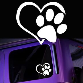 Heart with Dog PAW Puppy Love Footprint Vinyl Decals Bumper Stickers for Cars, Van, Trucks, Laptop (White, 4.33" x 3.66") (Color)