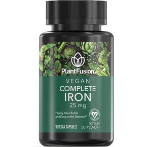 PlantFusion Vegan Iron Supplement for Women & Men - Gentle Plant-Based Iron with Vitamin C, Methyl B12, Folate - Non-Constipating, Wholefood Iron Pills for Energy, Anemia & Blood Support, 60 Capsules