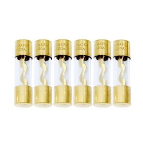 20A, 20A AGU, AGU Fuse 20A, 20 amp AGU Fuse, 20A AGU Fuse, 20A Gold-Plated AGU Fuse, 20A AGU Glass Fuses, Gold Glass Inline Suitable for Automotive/Marine Audio Speakers/car Stereo Systems (6 Pack)