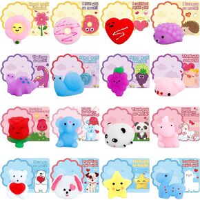 MGparty 32 Pack Valentine Day Gift Cards with Mochi Squishies Toys Kawaii Animal Mochi Valentines for Kids Stress Relief Fidget Toys Classroom Exchange Prizes