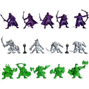 مجموعة منمنمات Fantasy Battles 2ʺ DND مع 14 قطعة من شخصيات الحركة للألعاب - تستخدم كمصغرات على الطاولة - ذئاب ضارية، وجان، وأقزام صغيرة للطلاء - تتضمن 2 منمنمات غير مطلية من المشاعل