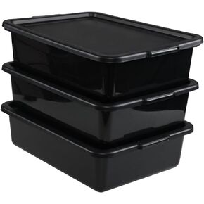 13 L Plastic Bus Tub with Lids, Restaurant Utility Bus Box, 3 Pack