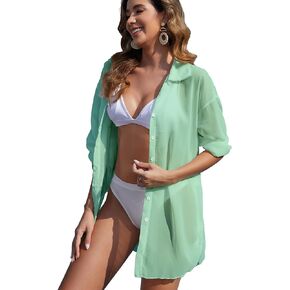 Women's Bathing Suit Cover Ups Swimsuit Swimwear Beach Coverup Outfits Button Down Shirts