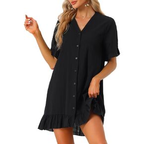 Allegra K Women's Coverups Swimwear Beach 2024 Vacation Button Down Shirtdress Ruffle Hem Cover Ups