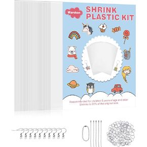 Warckon 151 Pieces Shrink Plastic Sheet Kit Include 36 PCS Shrinky Art Paper with 115 PCS Keychains Accessories for Kids Creative Craft