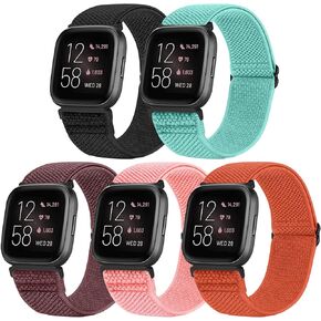 5 Pack Adjustable Elastic Watch Band Compatible with Fitbit Versa 2 Band Women Men, Soft Loop Stretchy Nylon Sport Straps Replacement Wristbands for Fitbit Versa 2/Versa/Versa Lite/Versa SE