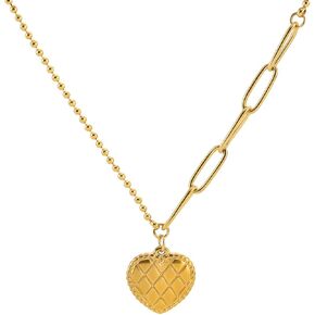 LIU JUN قلادة قلب مكتنزة للنساء، 14 قيراط من الذهب الكبير منتفخ الحب قلادة مشبك الورق الكوبي سلسلة الربط الفولاذ المقاوم للصدأ قلادة في سن المراهقة الفتيات بيان هدية مجوهرات in Kuwait