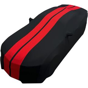 2010-2024 Camaro Indoor Car Cover - Ultraguard Sport Series Stretch Satin - The Ultimate Custom Fit for Chevrolet Camaros SS, RS, ZL1, Z/28 : Black with Gray Stripes