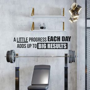 A Little Progress Each Day Inspirational Wall Stickers, Gym Wall Decals, Quotes Classroom Office Garage School Bedroom, Fitness Sports Workout Exercise Motivational Art Home Decor Removable Vinyl