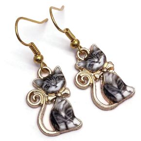 Cute Kitty Cat Charm Earrings - Enamel Charms on Nickel Free Gold Tone Hooks : 37mm