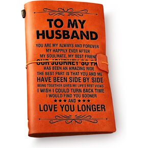 Husband Leather Journal Notebook - Romantic to My Husband Engraved Leather Travel Journal Embossed Writing Journal Hubby Gifts