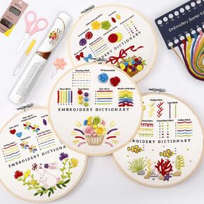 VIVIDOX 4 Sets Embroidery Kit for Beginners with Stitch Video, Cross Stitch Kits for Adults Practice, Starters, Hand Craft Lover with Embroidery Cloth, Hoop, Threads, Scissors, Tools & Instruction