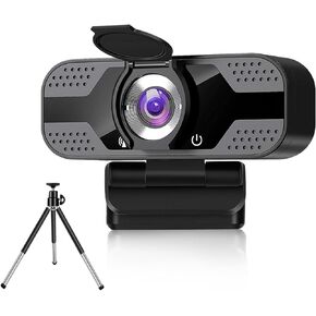 2K QHD Webcam with Privacy Cover, Tripod Stand and Microphone, Web Computer Camera, Plug and Play,for Zoom/Skype/Teams, Conferencing and Video Calling JW-05B w Tripod (2K)