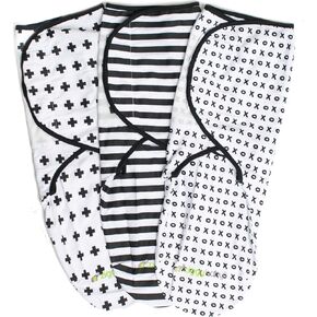 Adjustable Baby Swaddles 0-3 Months - Blanket Infant Wrap Set 3 Pack - Soft Cotton Black & White - Newborn Swaddle Blankets for Baby Boy or Girl, Swaddle Blanket