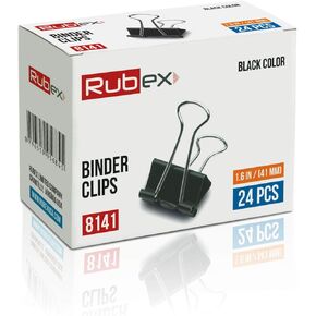 Rubex Binder Clips Black Large Binder Clips Jumbo Binder Clips 1.6 Inch Paper Binder Clips Big Metal Paper Clamps for Notebooks, Envelopes Papers in Office, School and Home (1.6 Inch 24 Count)