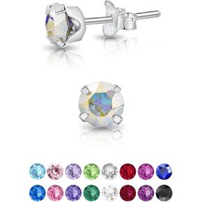 925 Sterling Silver SMALL Round Stud Earrings made with Crystals from Swarovski Elements - Diameter: 5 mm