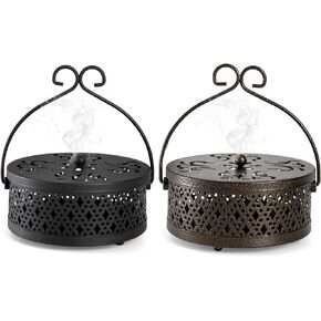 Kingrol 2 Pack Mosquito Coil Holders with Handles, Retro Portable Mosquito Incense Burners for Indoor Outdoor