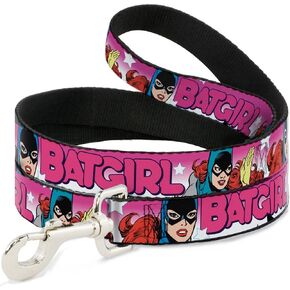 Buckle-Down Dog Leash Batgirl Bubble Letters Stars Pink White 4 Feet Long 1.0 Inch Wide, DL-WBM056