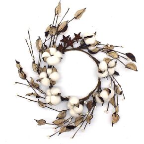 CVHOMEDECO. Primitives Rustic Pod Pip Berries and Autumn Leaves with Rusty Barn Stars Wreath, 12-Inch