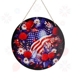 4th of July Door Sign RIICFDD Patriotic Wreaths for Front Door USA Flag and Veteran Designs Memorial Day Door Decorations Patriotic Signs for Window Door Wall Decoration （≈12 Inches）