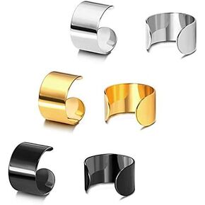 YZstyle High Polished Stainless Steel Punk Rock Ear Cuffs Helix Cartilage Clip on Wrap Punk Earrings for Women Men Non Piercing Adjustable (3 Pairs (Silver+Gold+Black) E050)