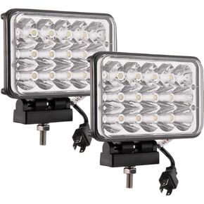 Super Bright Offroad 4x6 inch Rectangular LED Headlight & Fog Light for Trucks, 3000K Amber Spot/Driving Hi/Low Combo Beam, 12V/24V DC, Plug & Use H4 Connector, Corrosion & Vibration Resistant, 2-Pack