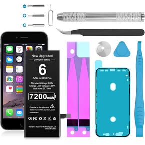 بطارية لهاتف iPhone 6، (الإصدار الجديد 2024) 7200 مللي أمبير في الساعة فائقة السعة 0 دورة استبدال بطارية ليثيوم بوليمر لهاتف iPhone 6 موديل A1549، A1586، A1589، A1522، A1524، A1593 مع مجموعة أدوات الإصلاح in Kuwait