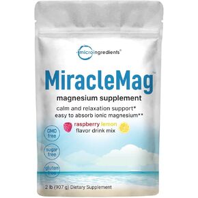 MiracleMag Magnesium Supplement, 2lbs | Sweet Raspberry Lemon Flavor Drink Mix | Easily Absorbed Ionic Citrate Form | Calm & Relaxation Mineral Support | Non-GMO, Vegan, Sugar Free
