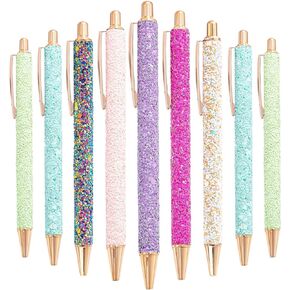 9 Pcs Fancy Pens for Women Glitter Colorful Ballpoint Pens Metal Retractable Pens Black Ink Medium Point 1.0 mm Pretty Cute Sequins Pens Journaling Pens for Women Girls (Fresh style)