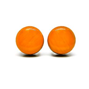 Stud Earrings, Tangerine Orange 10 mm Round Studs for Women Girls Men, Handmade, Stainless Steel Posts for Sensitive Ears, Color Dot