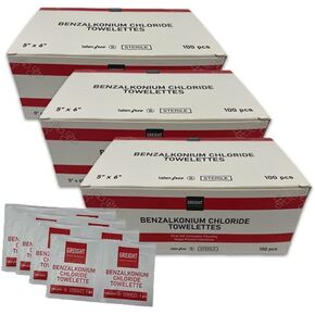 BZK Antiseptic Towelettes in Pack- 5" x 6" Individual Single Use Packets (400 Count)