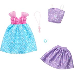 Barbie Fashion 2-Pack, Mermaid Dress, Purple Top + Skirt, Pink Seahorse Necklace, and a Blue Bracelet