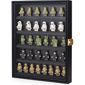 Minifigure Display Case ,Miniature Collectibles Display Cabinet Wall Mount or Tabletop for Storage Mini Figure ,11x14 in,Lock,Removable Shelves Black