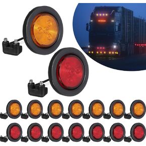 16 Pcs Led Trailer Marker Lights 2.5 Inch Flash Mount Marker Lights 4 Diodes Round Trailer Lights with Rubber Grommets Marker Indicators Lights 12v for Car Van Truck Bus Boat, Amber and Red
