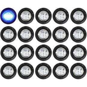ميركات (حزمة من 20) 3/4 بوصة صغيرة مستديرة واضحة عدسة زرقاء LED أضواء التخليص الجانب علامة جبل مؤشر مقاوم للماء شاحنة شاحنة مقطورة قارب RV فان الحلقات المطاطية السوداء 12 فولت تيار مستمر