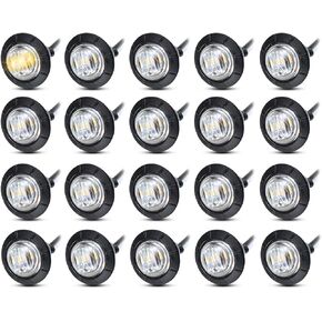 MADCATZ (Pack of 20) Meerkatt 3/4 Inch Mini Round Clear Lens 10 Amber + 10 Red LED SMD w/Grommets Side Marker Clearance Light Bus Truck Pick-up Boat Trailer 12V DC