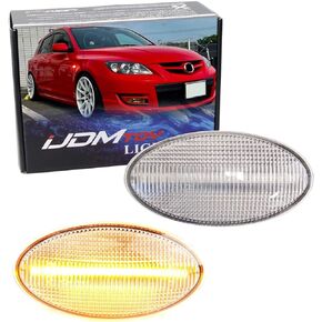 iJDMTOY Clear Lens Dynamic Sequential Blink/Flow Amber Full LED Front Side Marker Light Kit Compatible With 2004-2011 Mazda3, 2006-2010 Mazda5, 2011-2013 Mazda2, Replace OEM Sidemarker Lamps