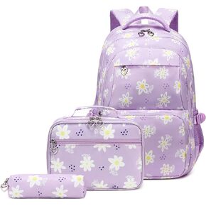 EKUIZAI Daisy Print Backpack Set for Girls,Kids School Bookbag Set for Teen Girls Elementary Students Backpack with Lunch Box